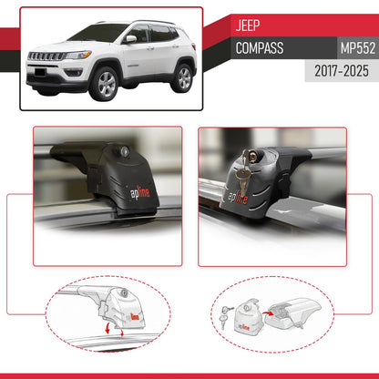 Kompatibel mit Jeep Compass 2017-2025 ACE-2 Relingträger Dachträger Auto Gepäckträger Grau Aluminium 2 Stangen