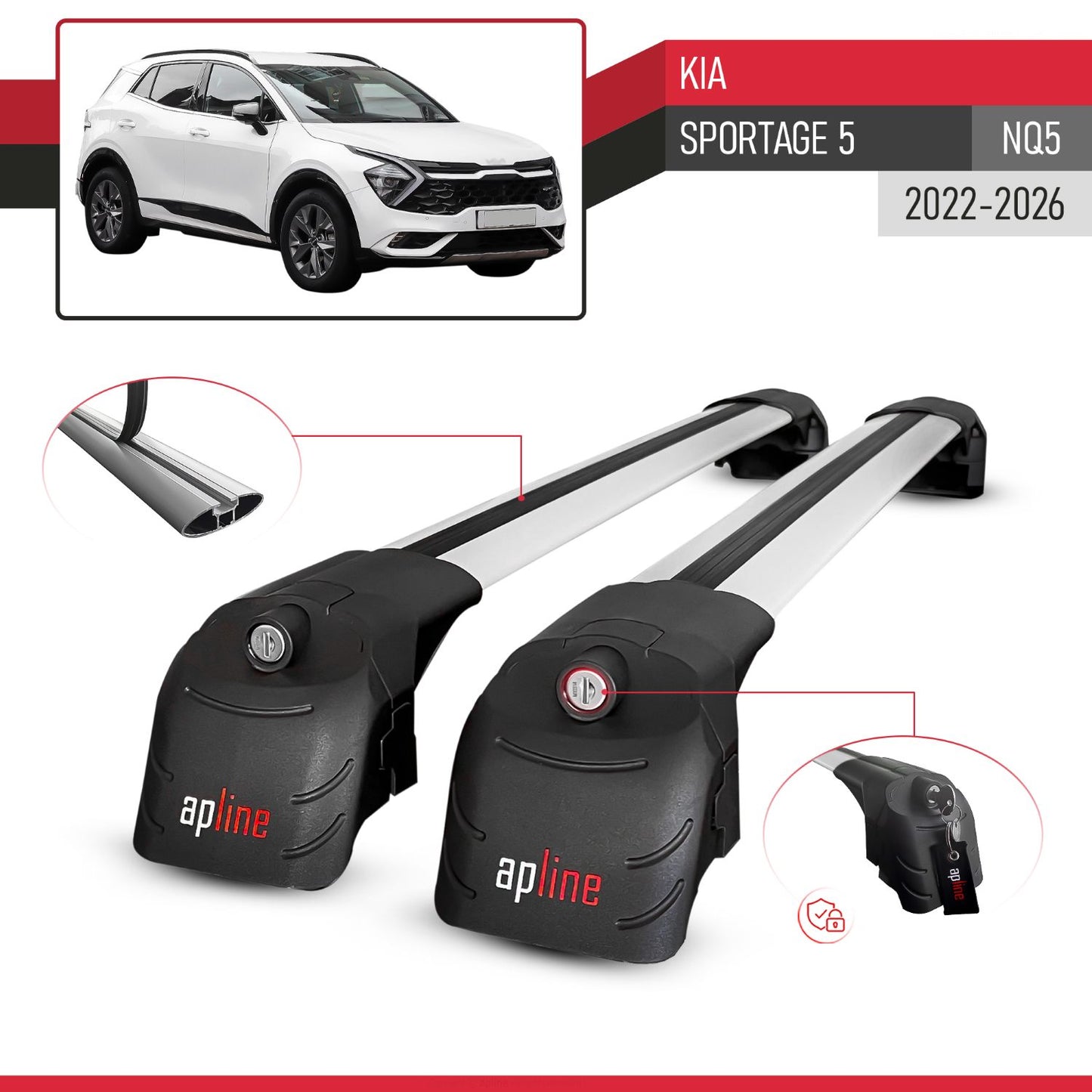 Kompatibel mit Kia Sportage 5 (NQ5) 2022-2025 Non-Sunroof ACE-2 Relingträger Dachträger Auto Gepäckträger Grau Aluminium 2 Stangen