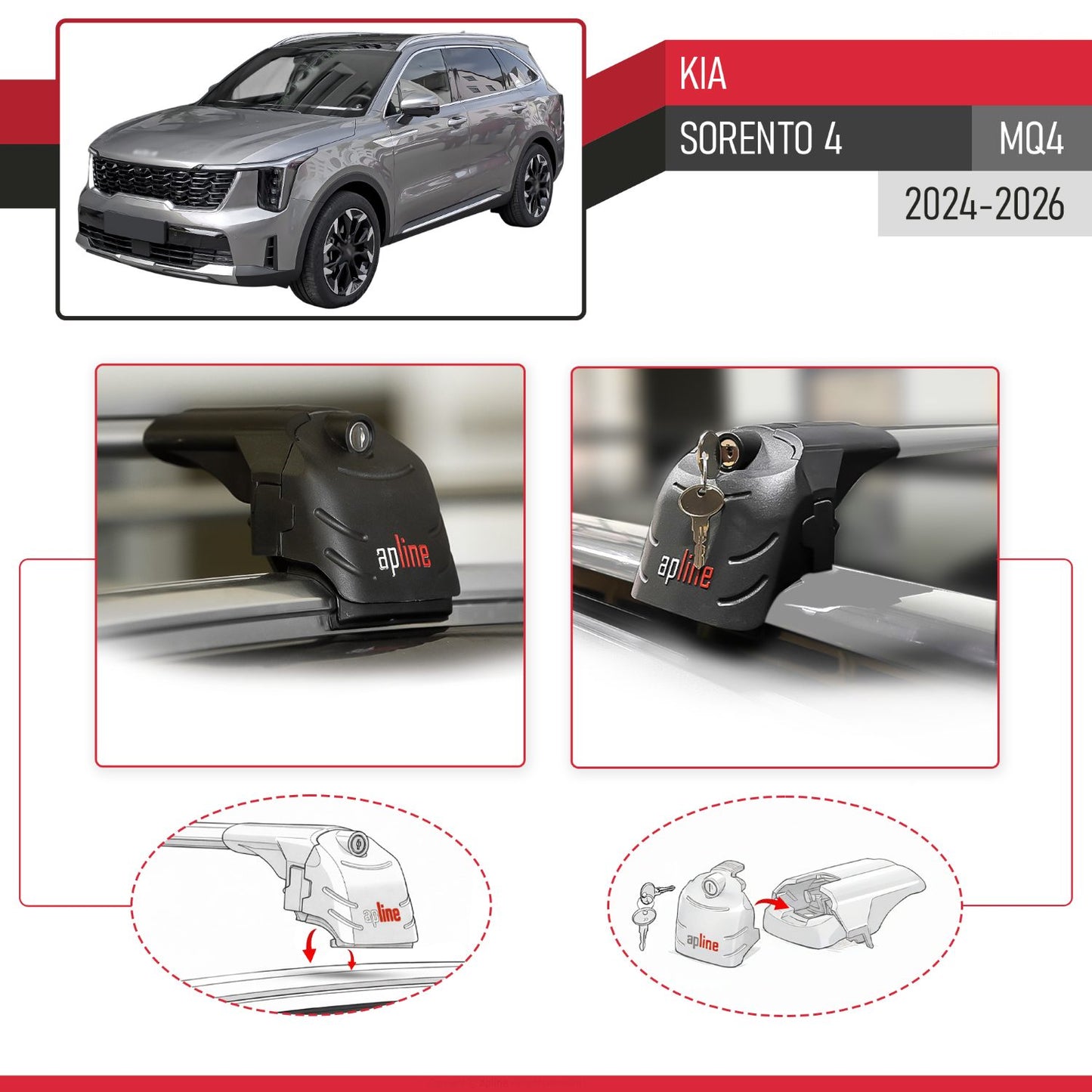 Compatible with Kia Sorento 4 (MQ4) 2021-2025 ACE-2 Car Roof Rack Cross Bar Grey Aluminium 2 Bars