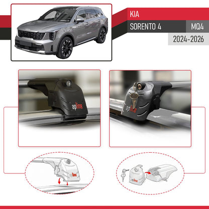 Compatible with Kia Sorento 4 (MQ4) 2021-2025 ACE-2 Car Roof Rack Cross Bar Grey Aluminium 2 Bars