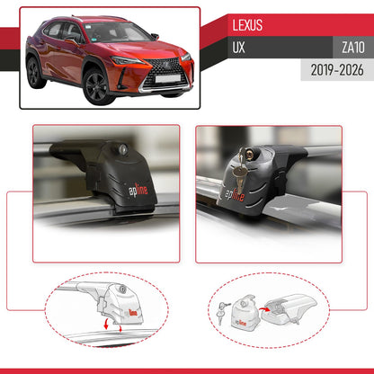 Kompatibel mit Lexus UX (ZA10) 2019-2025 ACE-2 Relingträger Dachträger Auto Gepäckträger Grau Aluminium 2 Stangen