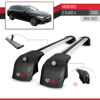 Compatible with Mercedes C Class 4 (S205) 2015-2021 ACE-2 Car Roof Rack Cross Bar Grey Aluminium 2 Bars