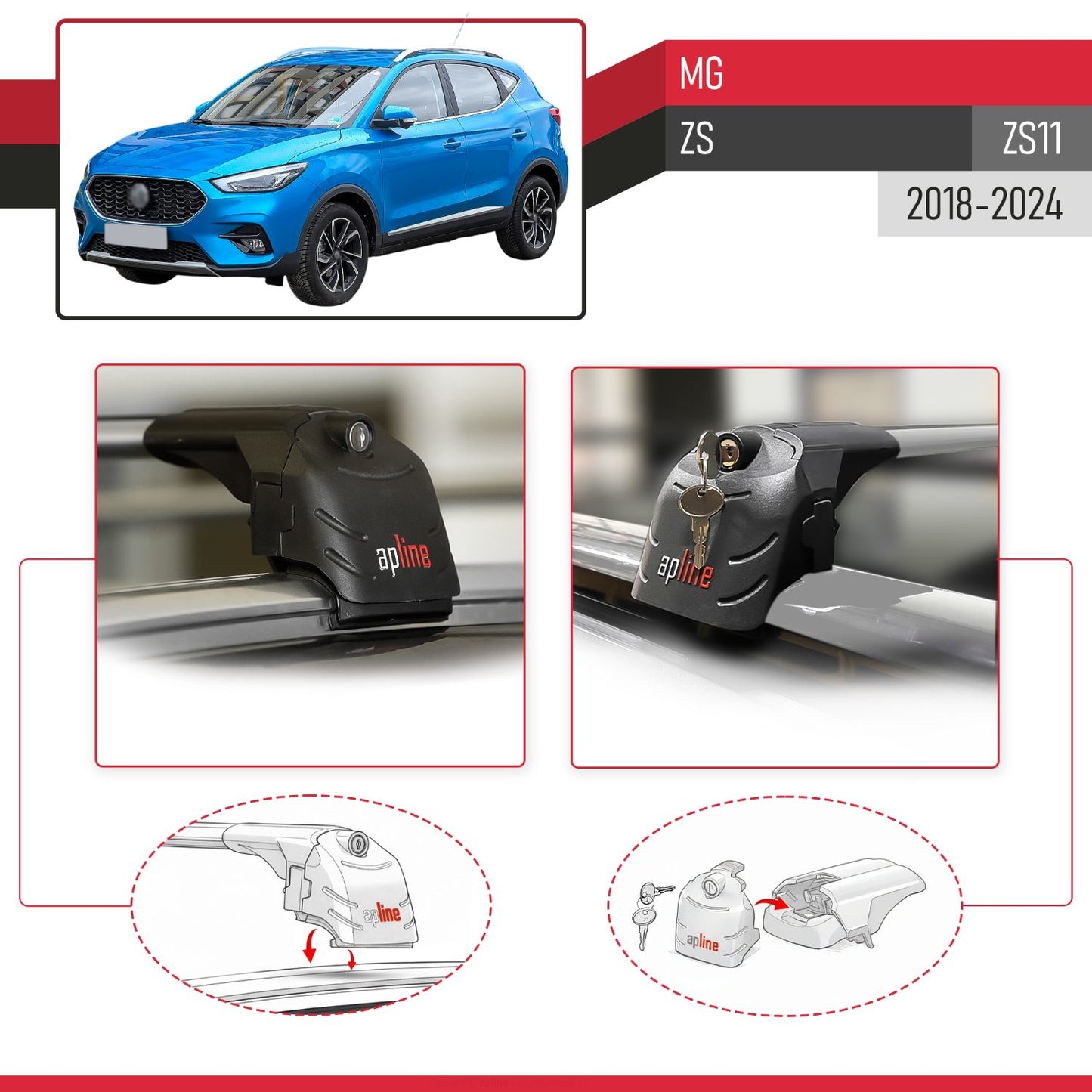 Kompatibel mit MG ZS 2018-2024 ACE-2 Relingträger Dachträger Auto Gepäckträger Grau Aluminium 2 Stangen
