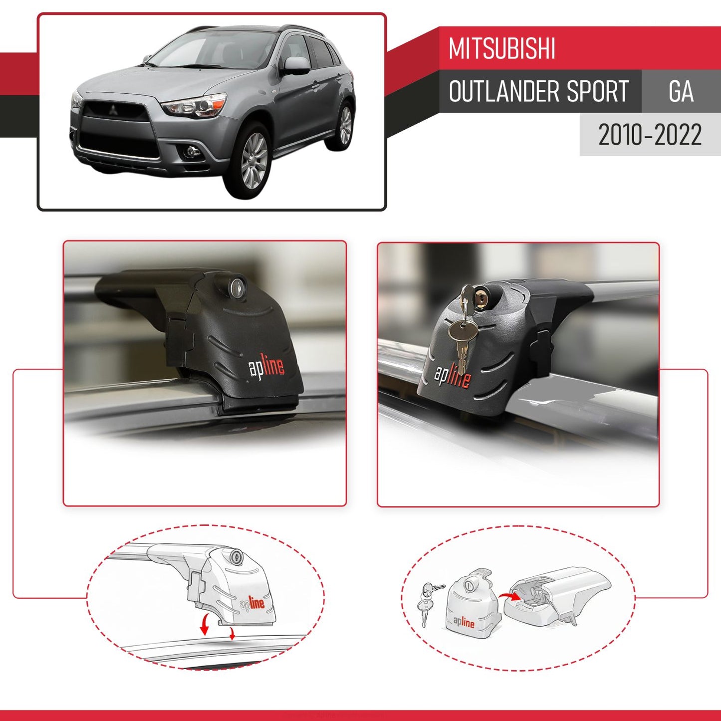 Kompatibel mit Mitsubishi Outlander Sport (GA) 2010-2022 ACE-2 Relingträger Dachträger Auto Gepäckträger Grau Aluminium 2 Stangen