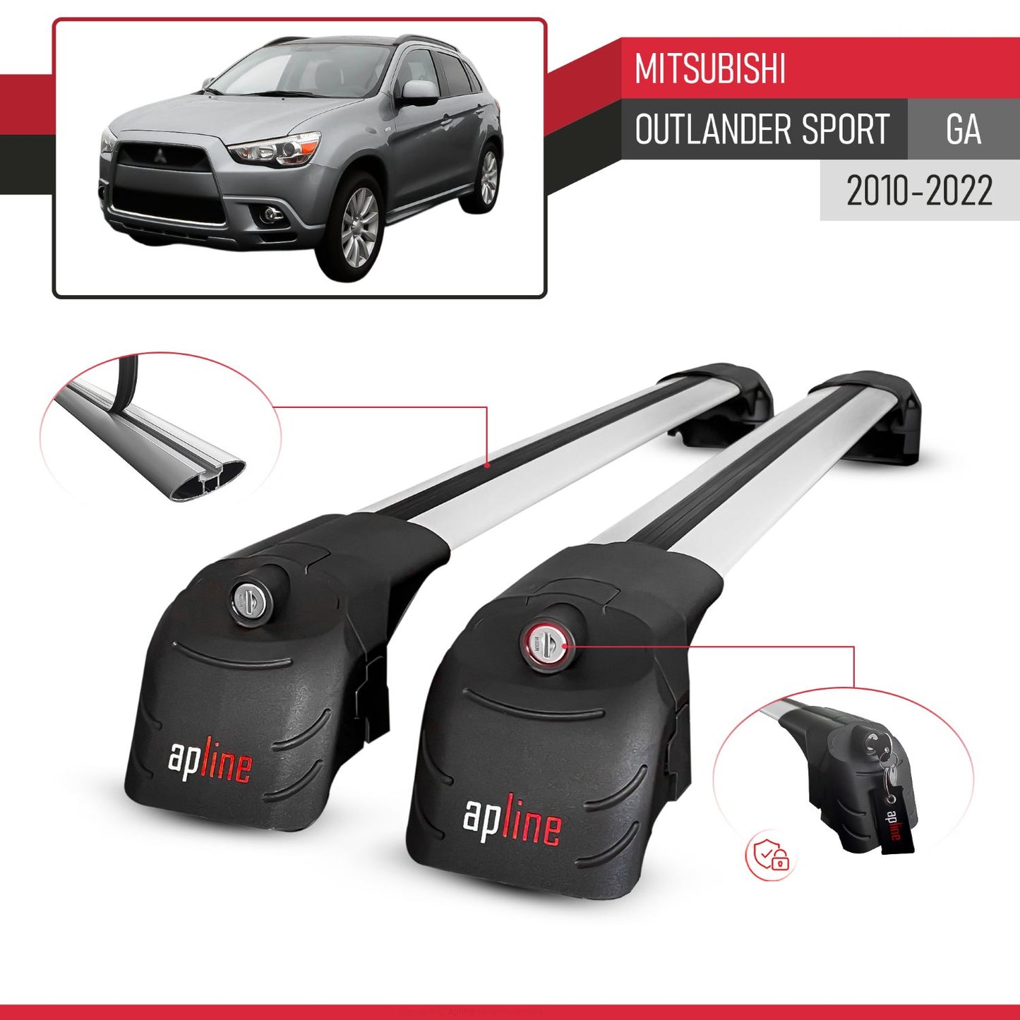 Kompatibel mit Mitsubishi Outlander Sport (GA) 2010-2022 ACE-2 Relingträger Dachträger Auto Gepäckträger Grau Aluminium 2 Stangen