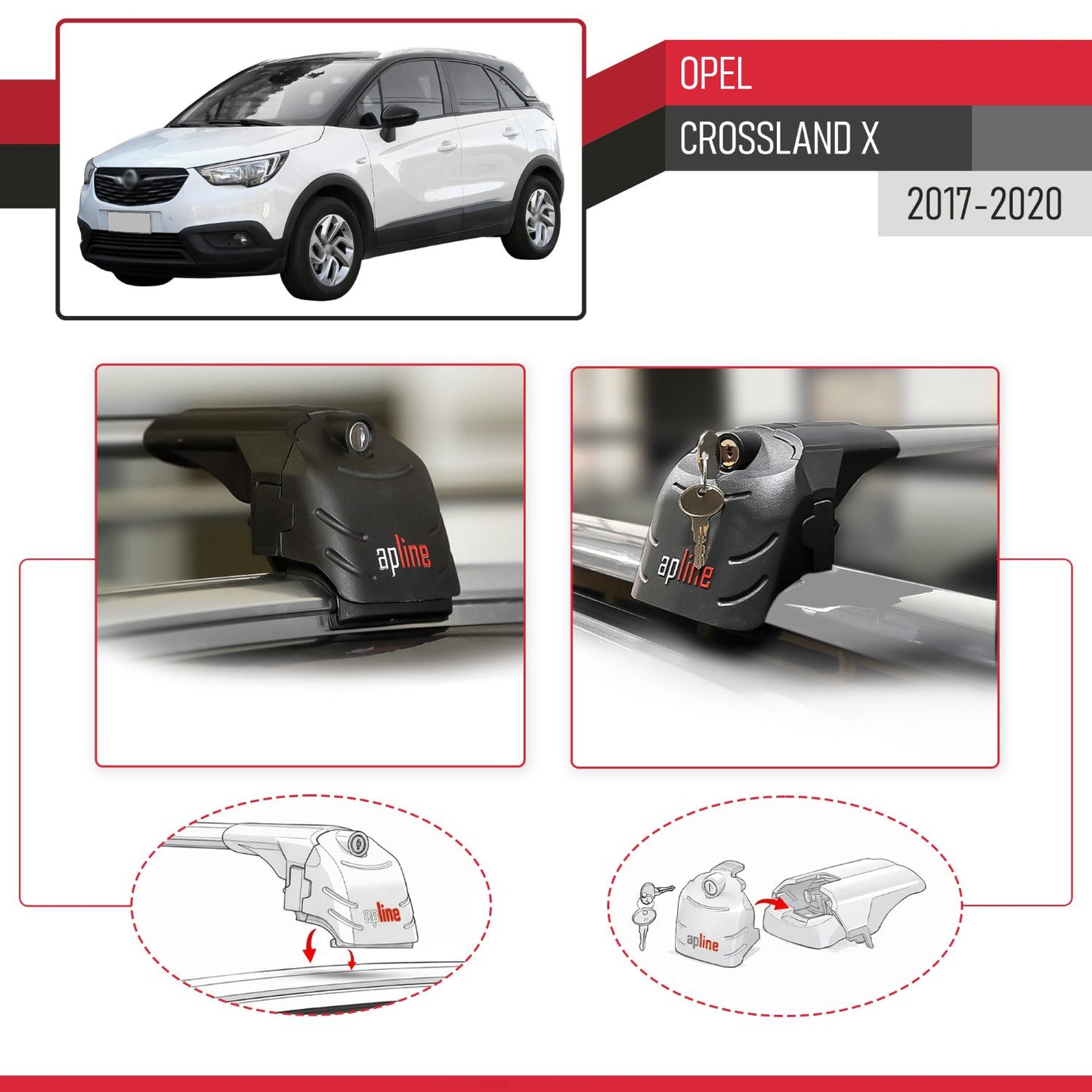 Kompatibel mit Opel Crossland X 2017-2020 ACE-2 Relingträger Dachträger Auto Gepäckträger Grau Aluminium 2 Stangen