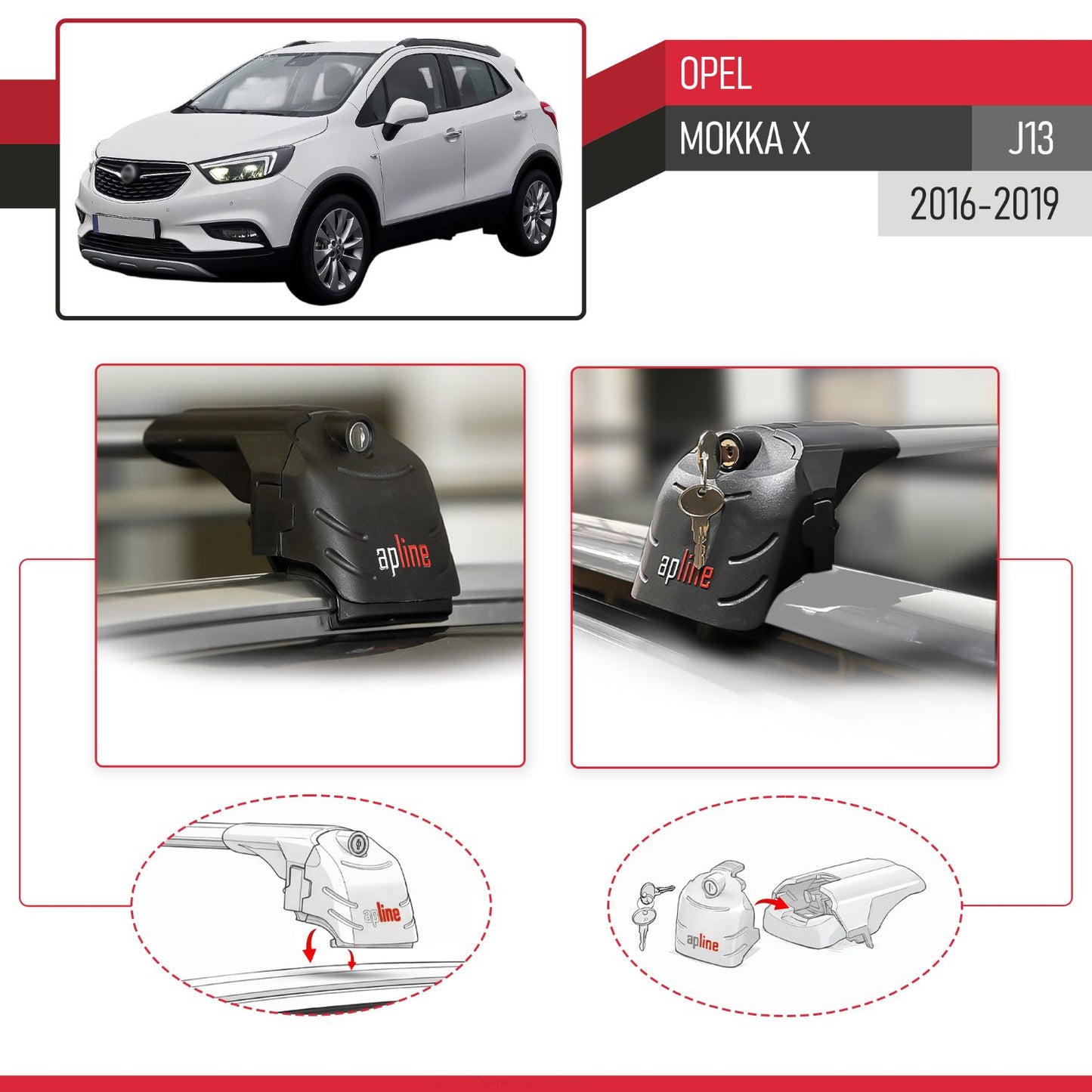 Kompatibel mit Opel Mokka X (J13) 2016-2019 ACE-2 Relingträger Dachträger Auto Gepäckträger Grau Aluminium 2 Stangen