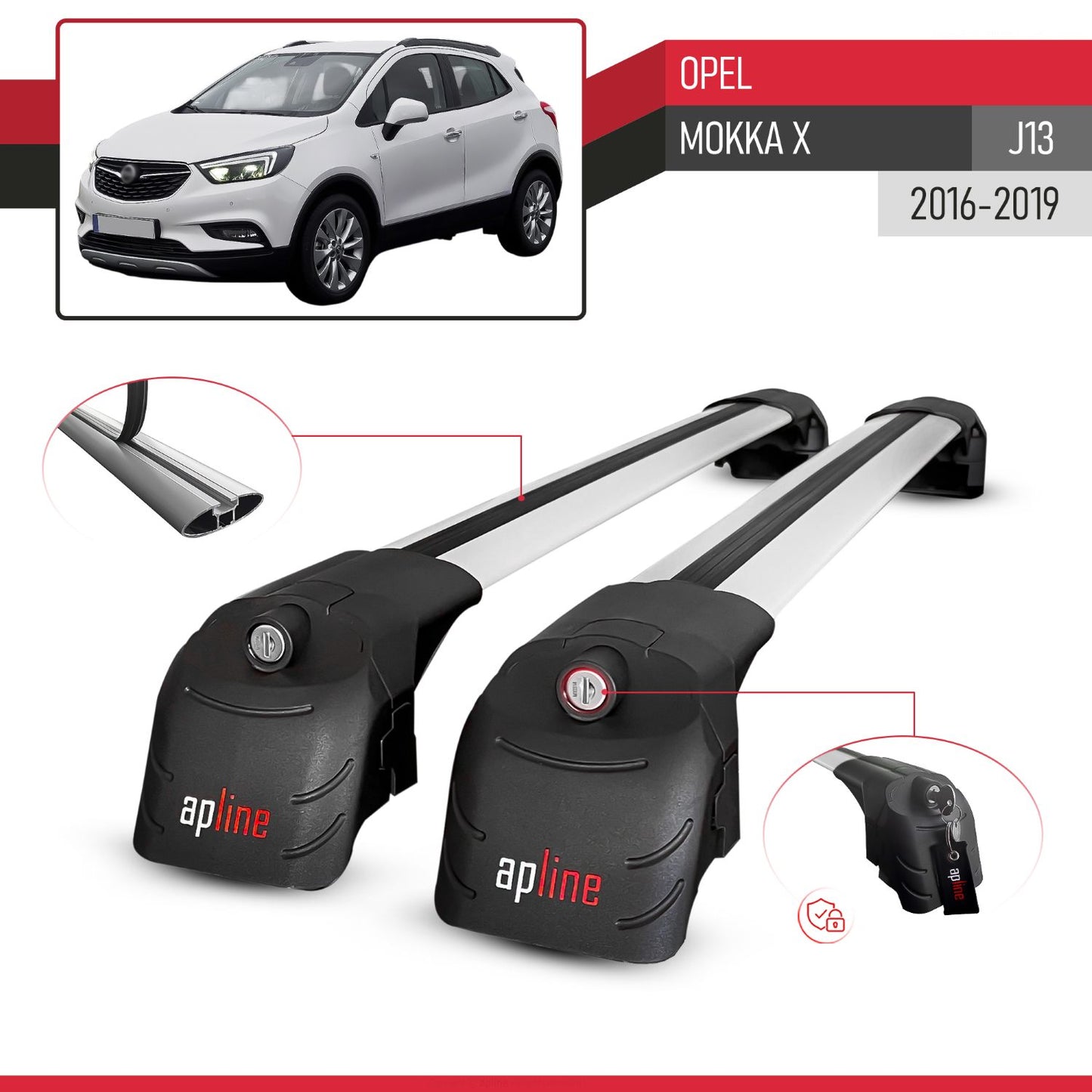 Kompatibel mit Opel Mokka X (J13) 2016-2019 ACE-2 Relingträger Dachträger Auto Gepäckträger Grau Aluminium 2 Stangen