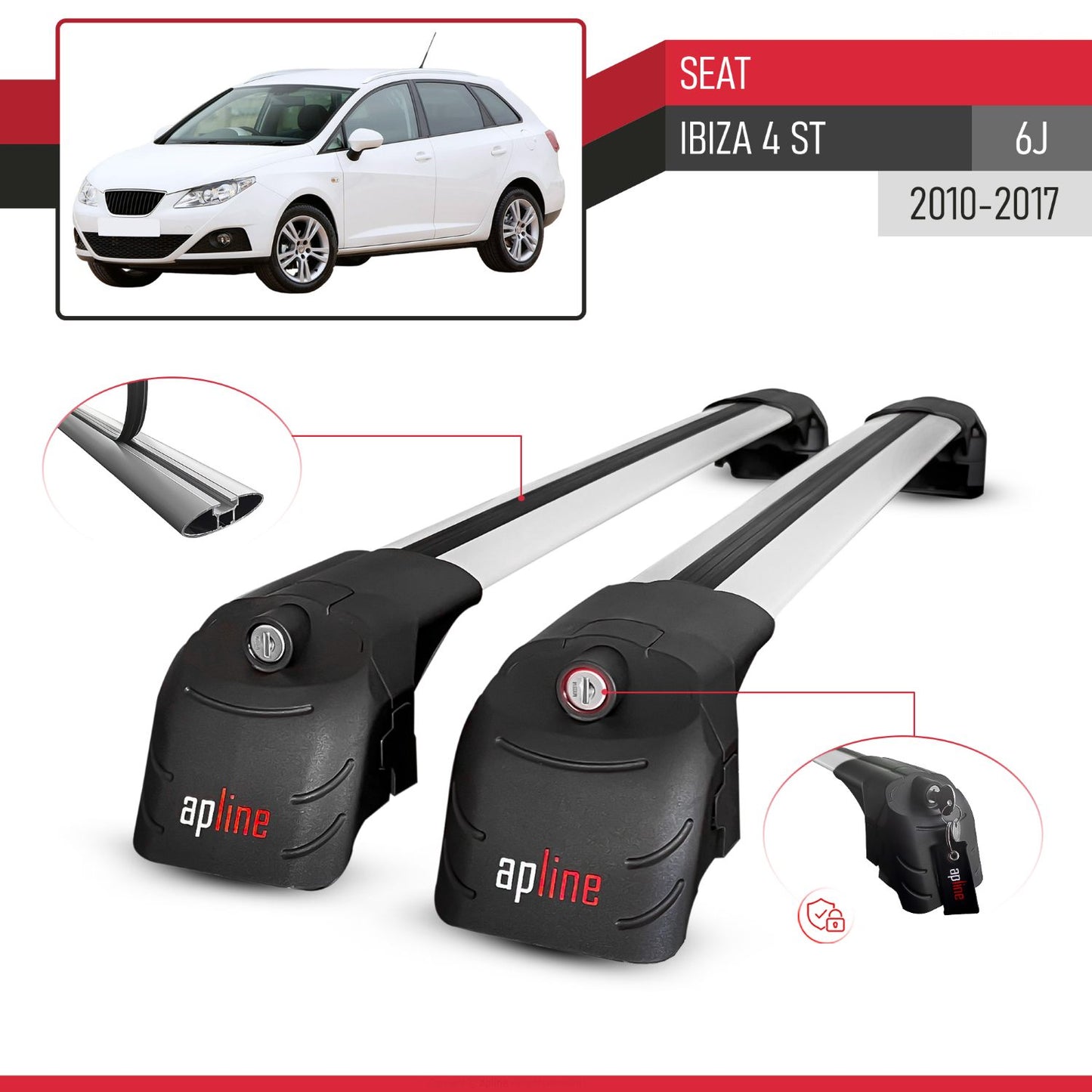 Kompatibel mit Seat Ibiza 4 (6J) ST 2010-2017 ACE-2 Relingträger Dachträger Auto Gepäckträger Grau Aluminium 2 Stangen