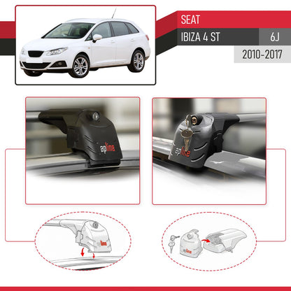 Kompatibel mit Seat Ibiza 4 (6J) ST 2010-2017 ACE-2 Relingträger Dachträger Auto Gepäckträger Grau Aluminium 2 Stangen