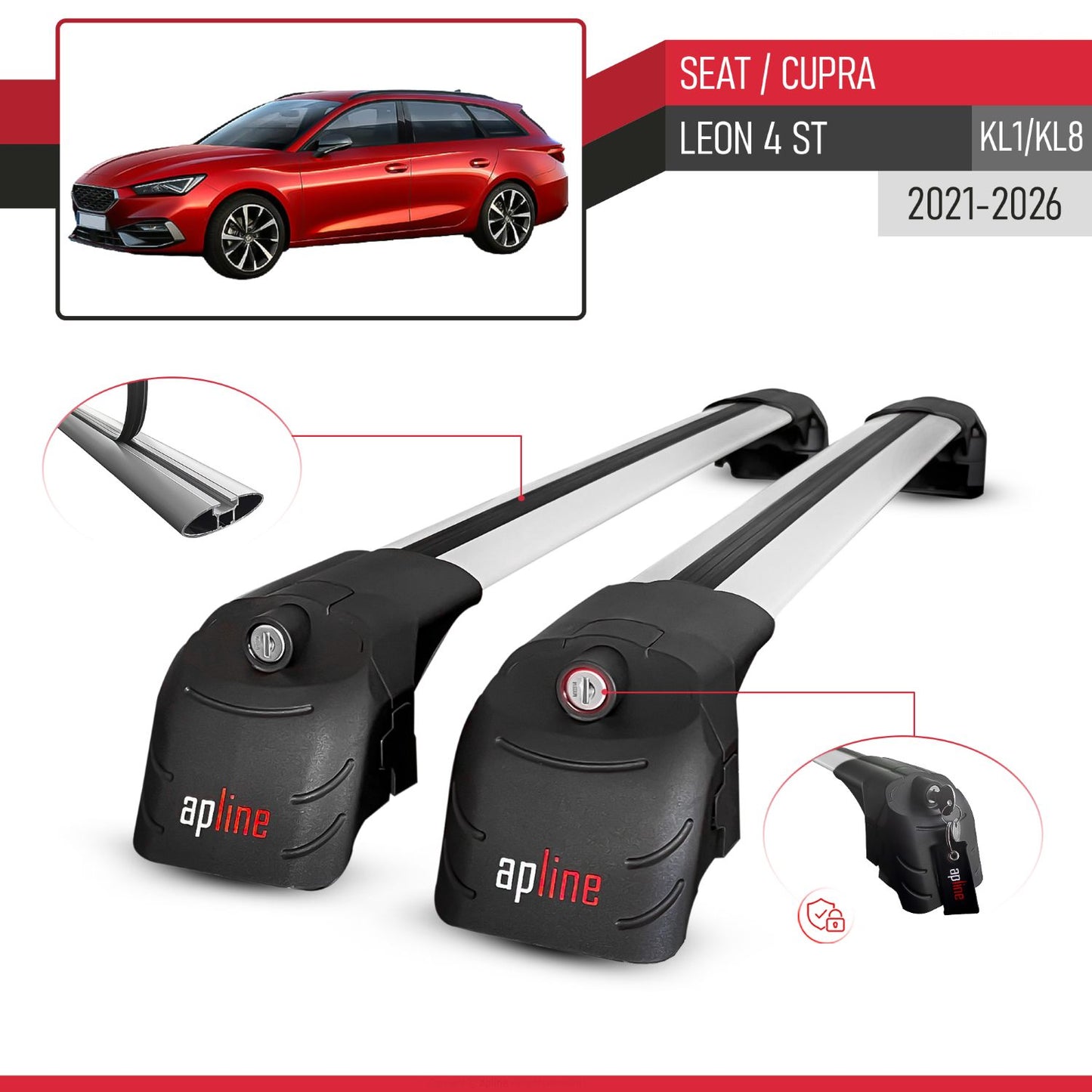 Compatible with Seat/Cupra Leon 4 ST 2021-2025 ACE-2 Car Roof Rack Cross Bar Grey Aluminium 2 Bars
