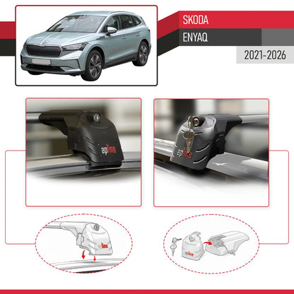 Compatible with Skoda Enyaq 2021-2025 ACE-2 Car Roof Rack Cross Bar Grey Aluminium 2 Bars