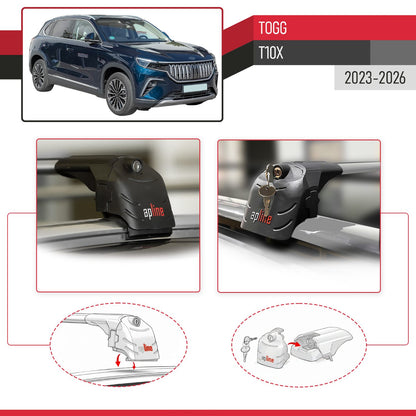 Compatible with Togg T10X 2023-2025 ACE-2 Car Roof Rack Cross Bar Grey Aluminium 2 Bars