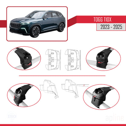 Compatible avec Togg T10X 2023-2025 ACE-2 Barres de Toit Railing Porte-Bagages de Voiture Gris Aluminium 2 Barres