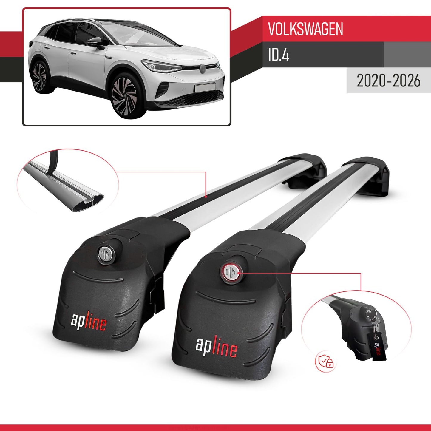 Kompatibel mit Volkswagen ID.4 2020-2025 ACE-2 Relingträger Dachträger Auto Gepäckträger Grau Aluminium 2 Stangen