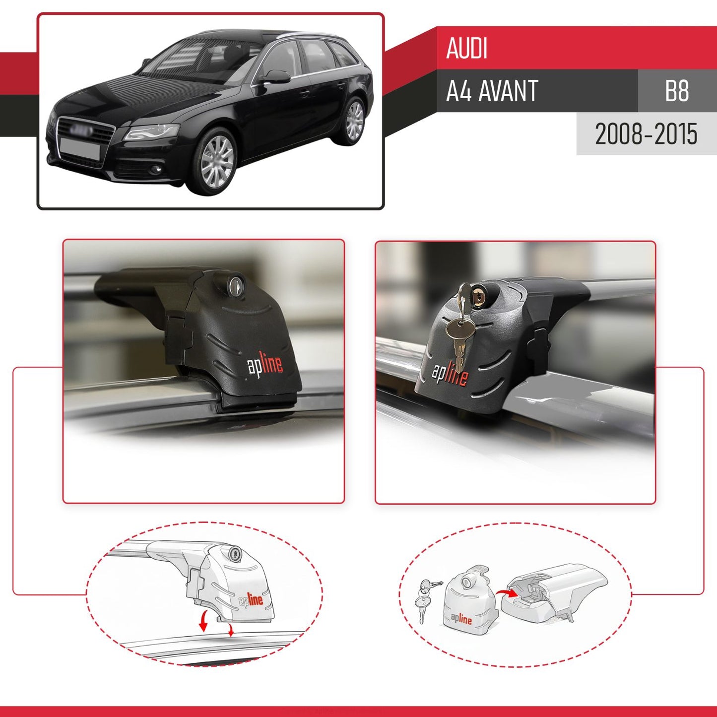 Kompatibel mit A4 (B8) Avant 2008-2015 ACE-2 Relingträger Dachträger Auto Gepäckträger Grau Aluminium 2 Stangen