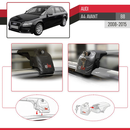 Kompatibel mit A4 (B8) Avant 2008-2015 ACE-2 Relingträger Dachträger Auto Gepäckträger Grau Aluminium 2 Stangen