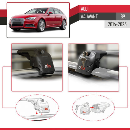 Kompatibel mit A4 (B9) Avant 2016-2025 ACE-2 Relingträger Dachträger Auto Gepäckträger Grau Aluminium 2 Stangen