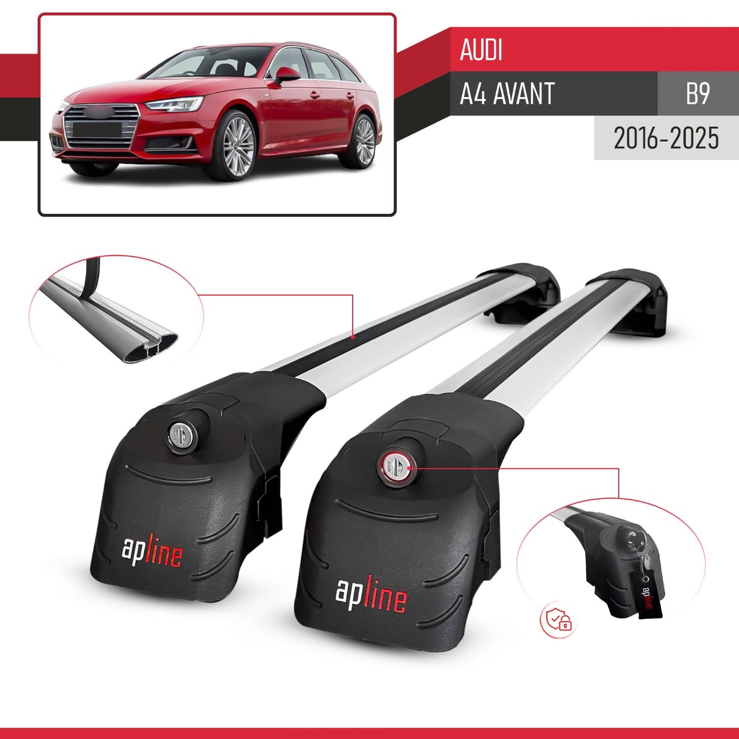 Kompatibel mit A4 (B9) Avant 2016-2025 ACE-2 Relingträger Dachträger Auto Gepäckträger Grau Aluminium 2 Stangen