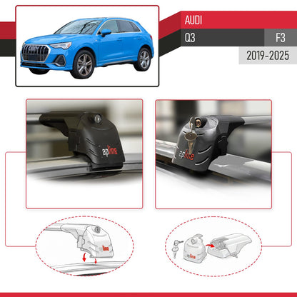 Kompatibel mit Q3 (F3) 2019-2025 ACE-2 Relingträger Dachträger Auto Gepäckträger Grau Aluminium 2 Stangen