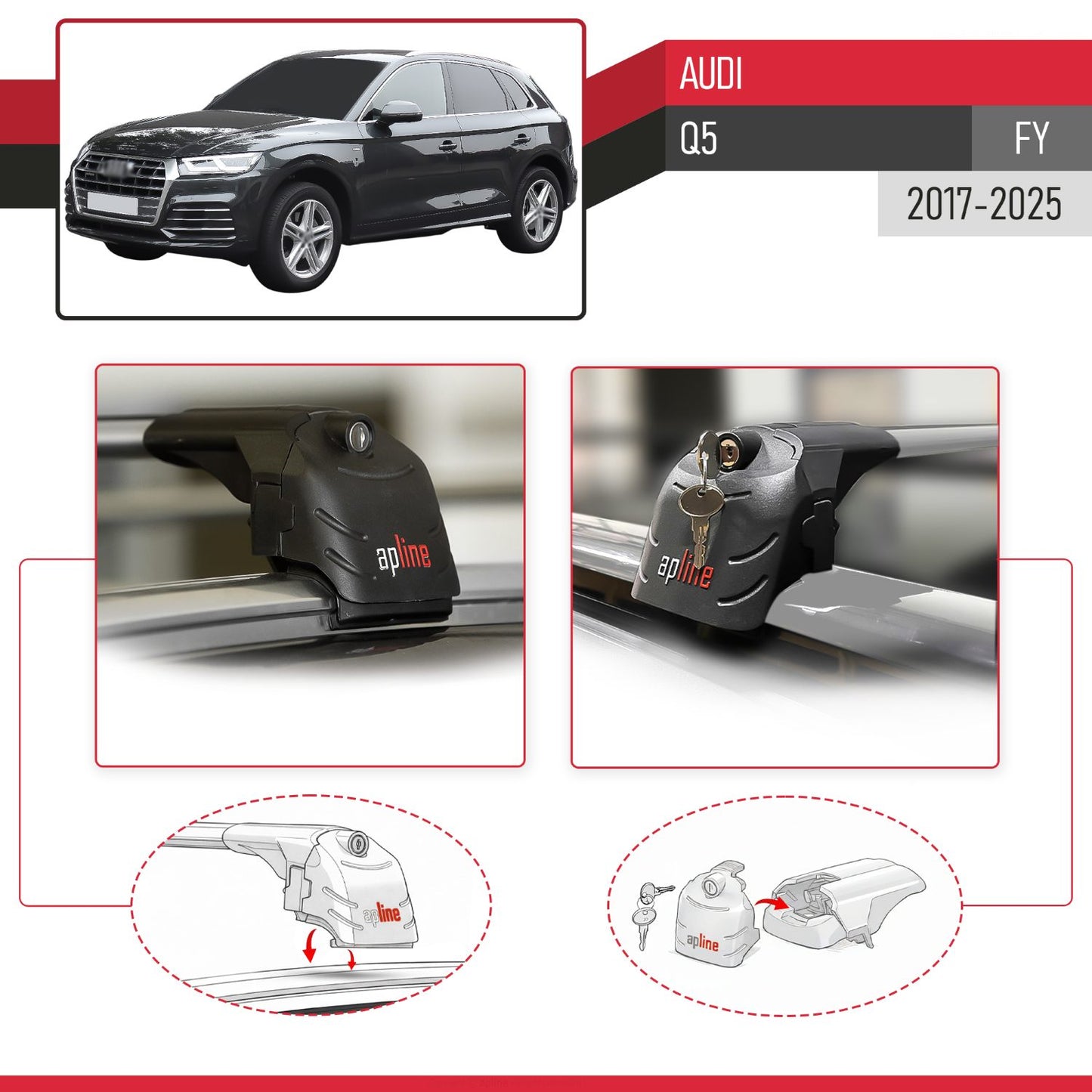 Kompatibel mit Q5 (FY) 2017-2024 ACE-2 Relingträger Dachträger Auto Gepäckträger Grau Aluminium 2 Stangen