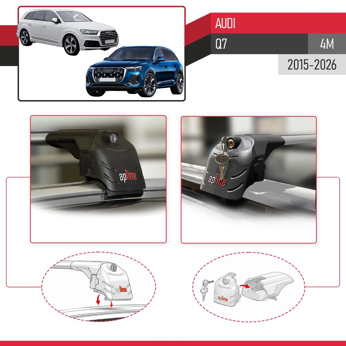 Kompatibel mit Q7 (4M) 2016-2025 ACE-2 Relingträger Dachträger Auto Gepäckträger Grau Aluminium 2 Stangen