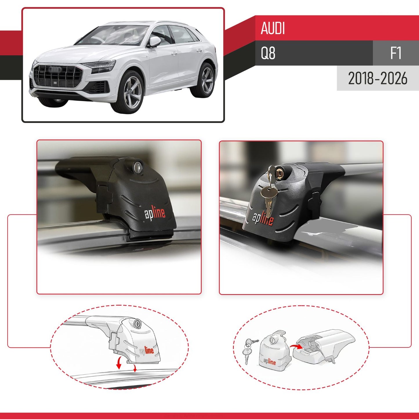 Kompatibel mit Q8 (F1) 2018-2025 ACE-2 Relingträger Dachträger Auto Gepäckträger Grau Aluminium 2 Stangen