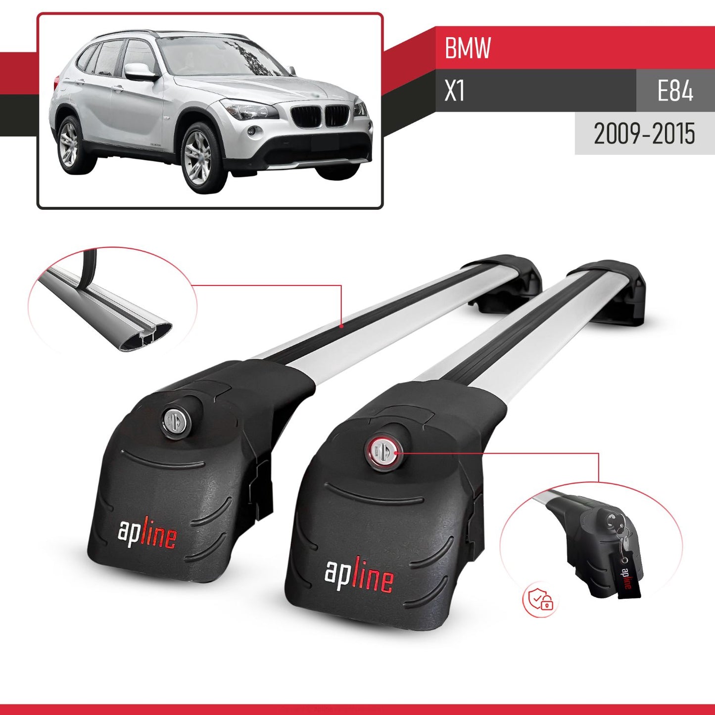 Kompatibel mit BMW X1 (E84) 2010-2015 ACE-2 Relingträger Dachträger Auto Gepäckträger Grau Aluminium 2 Stangen
