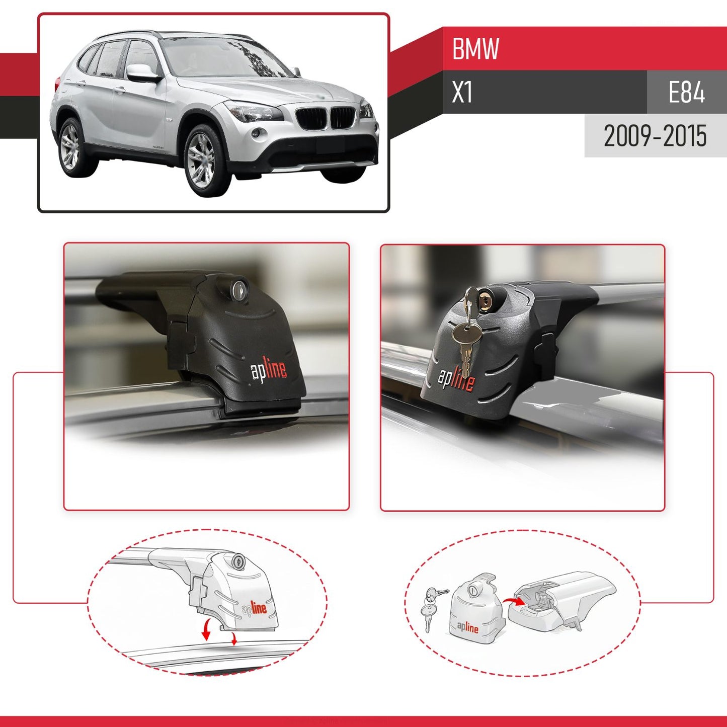 Kompatibel mit BMW X1 (E84) 2010-2015 ACE-2 Relingträger Dachträger Auto Gepäckträger Grau Aluminium 2 Stangen