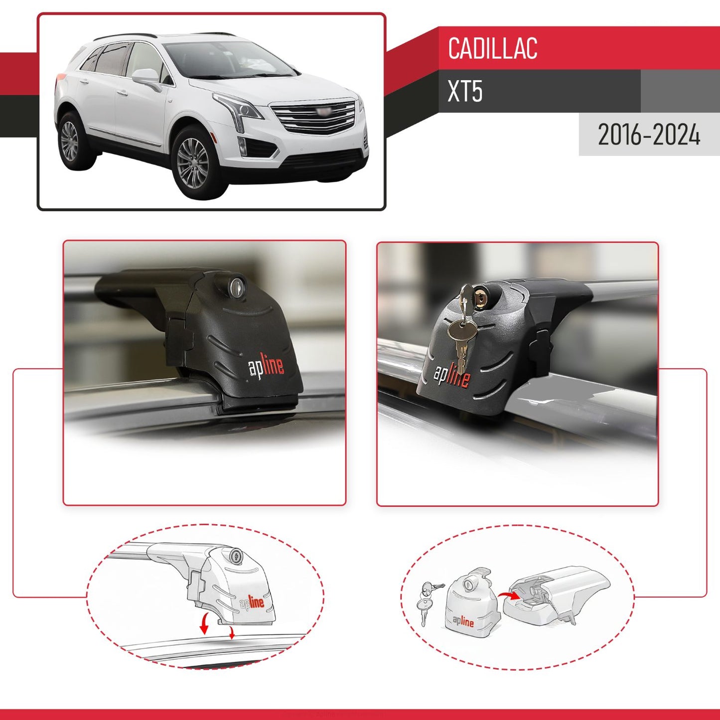 Kompatibel mit Cadillac XT5 2017-2024 ACE-2 Relingträger Dachträger Auto Gepäckträger Grau Aluminium 2 Stangen