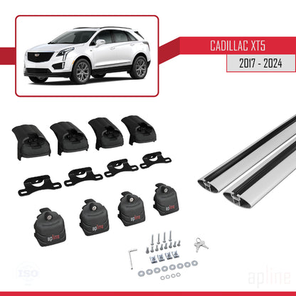 Kompatibel mit Cadillac XT5 2017-2024 ACE-2 Dachgepäckträger, Reling, Gepäckträger, graues Aluminium, 2 Stangen