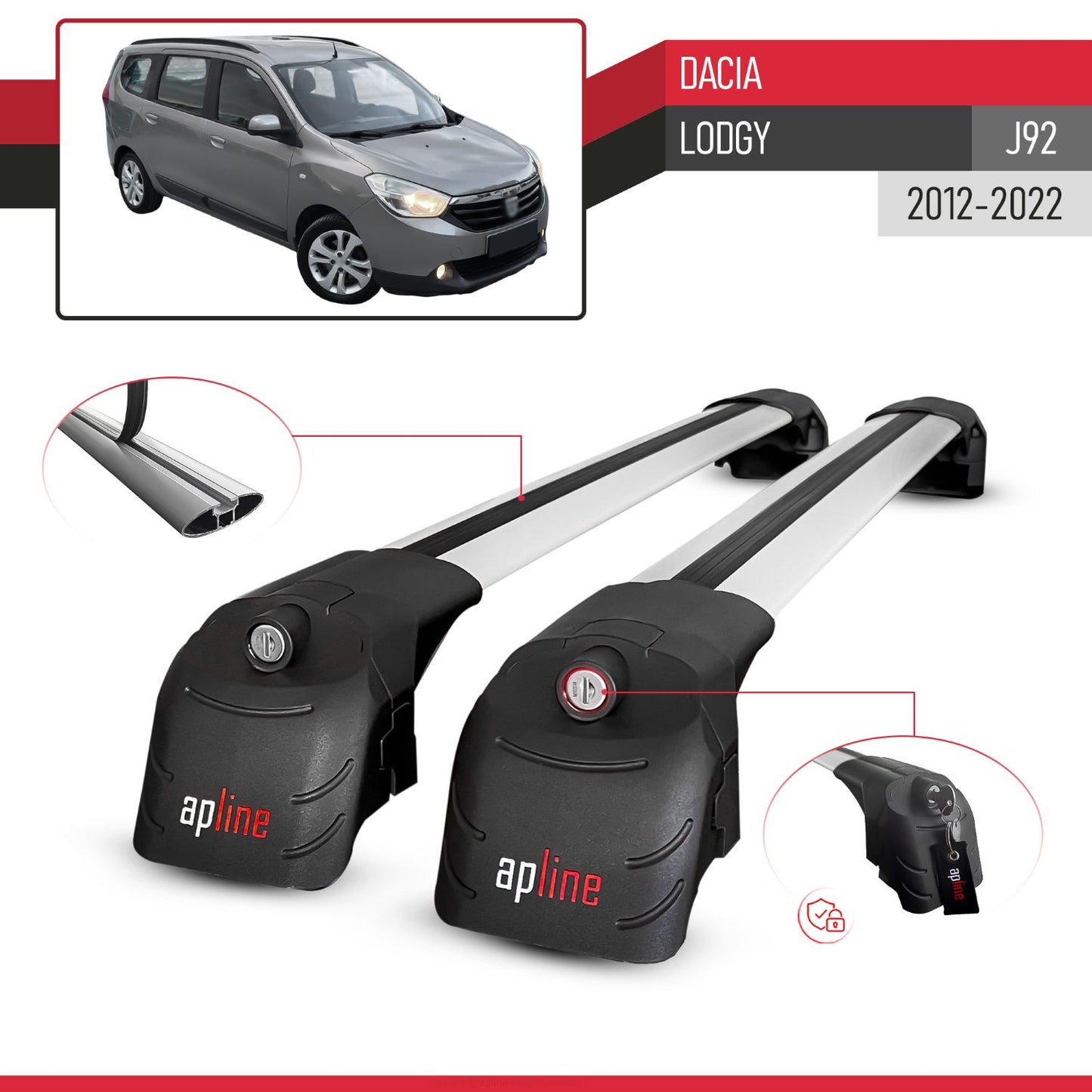Kompatibel mit Dacia Lodgy (J92) 2012-2022 ACE-2 Relingträger Dachträger Auto Gepäckträger Grau Aluminium 2 Stangen