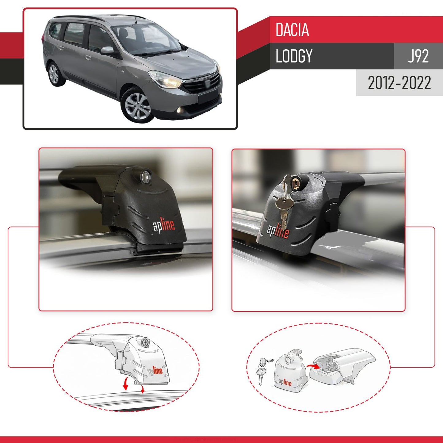 Kompatibel mit Dacia Lodgy (J92) 2012-2022 ACE-2 Relingträger Dachträger Auto Gepäckträger Grau Aluminium 2 Stangen