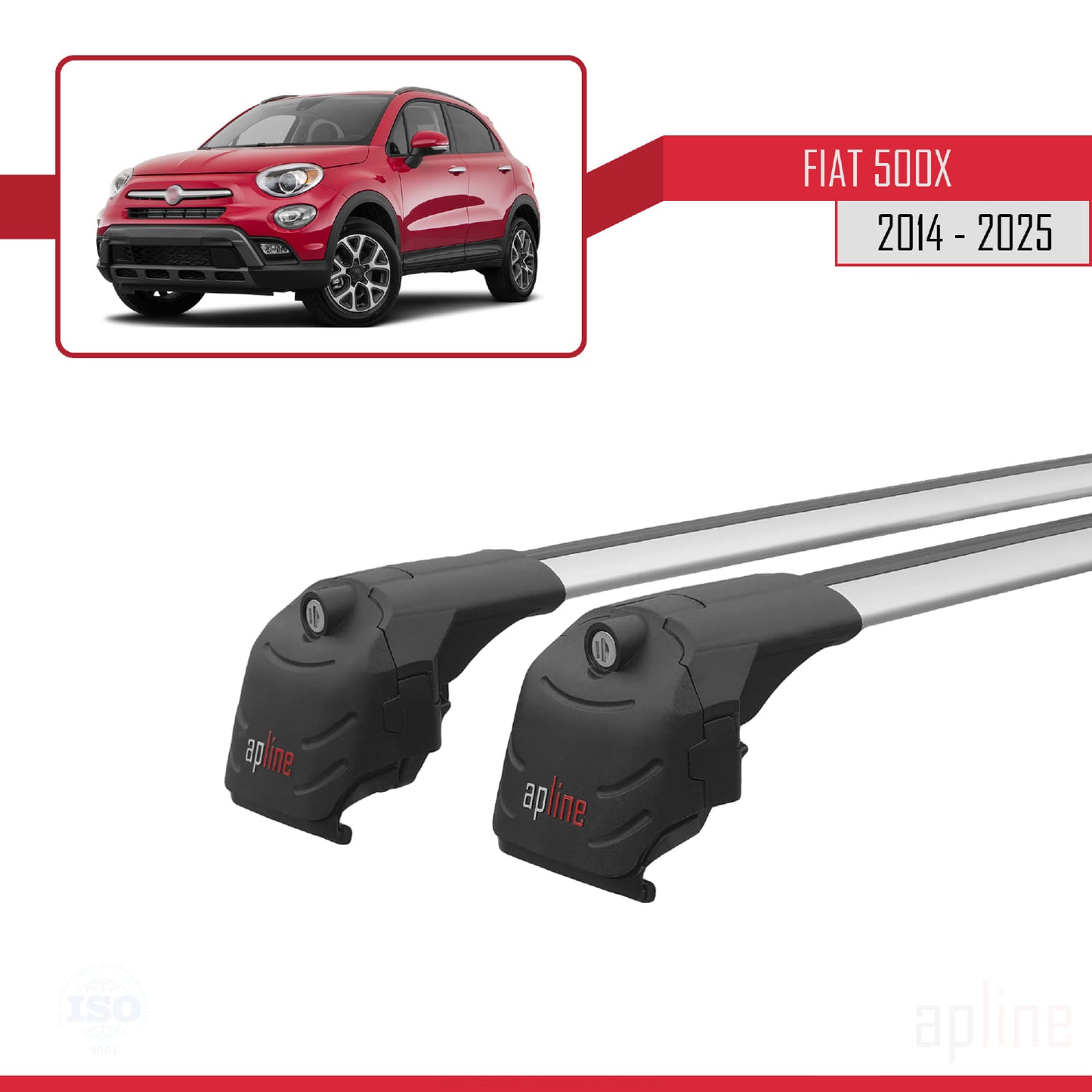 Compatible avec Fiat 500 X 2014-2025 ACE-2 Barres de Toit Railing Porte-Bagages de Voiture Gris Aluminium 2 Barres