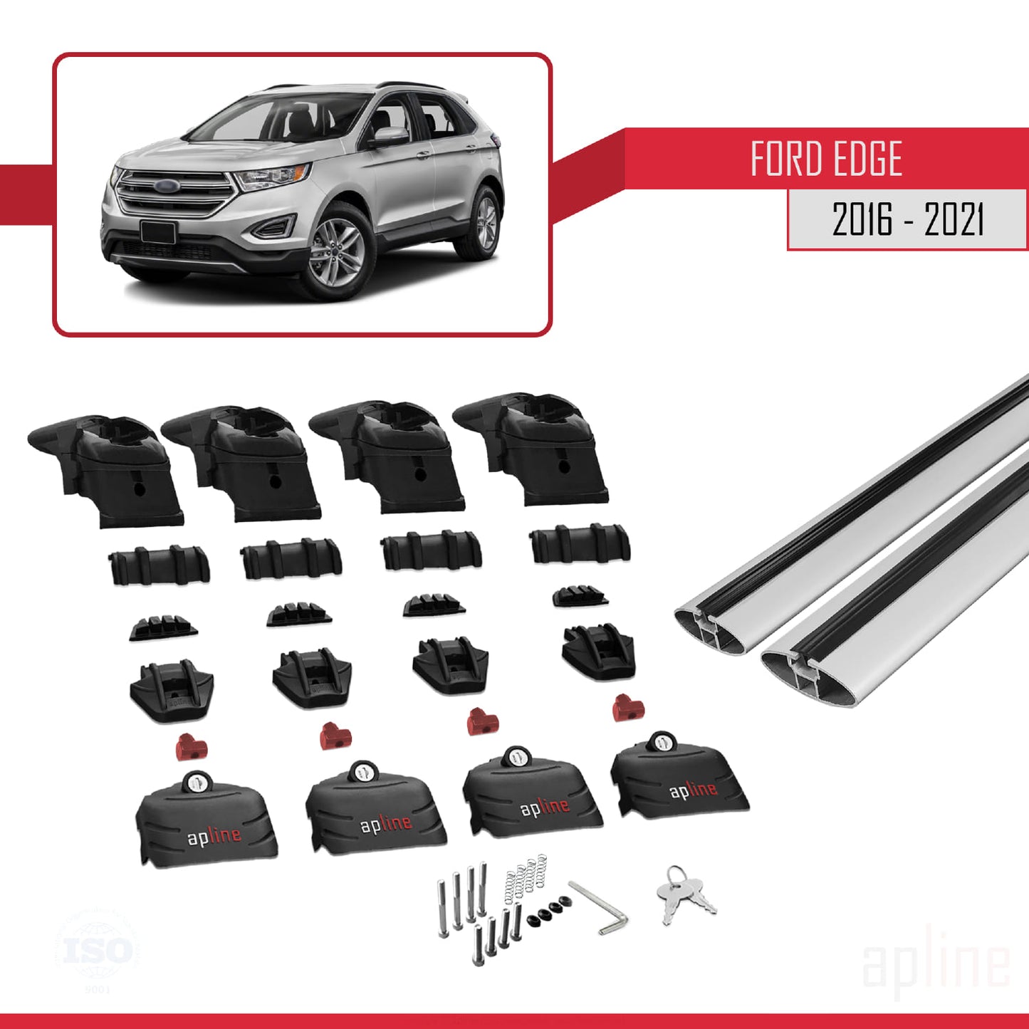 Compatible avec Ford Edge (CD539) 2016-2021 ACE-2 Barres de Toit Railing Porte-Bagages de Voiture Gris Aluminium 2 Barres