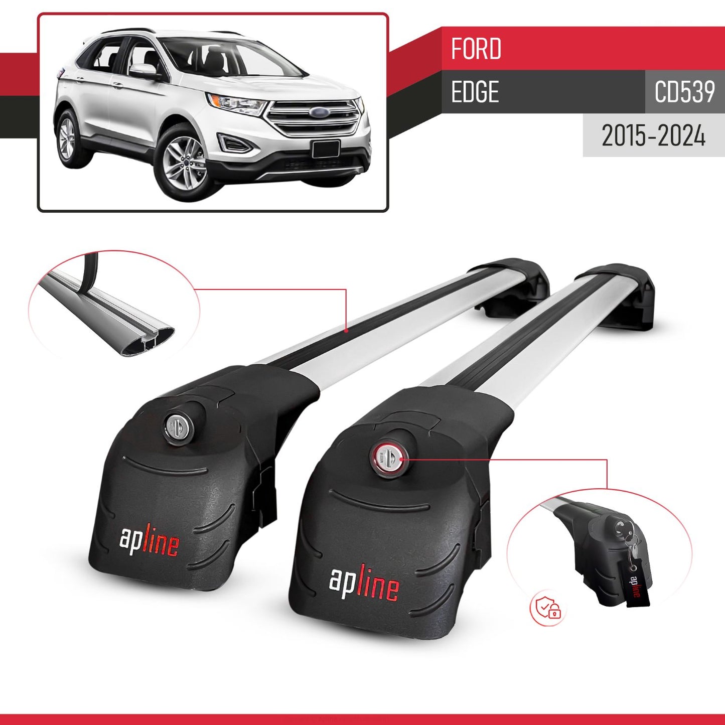 Kompatibel mit Ford Edge (CD539) 2016-2021 ACE-2 Relingträger Dachträger Auto Gepäckträger Grau Aluminium 2 Stangen