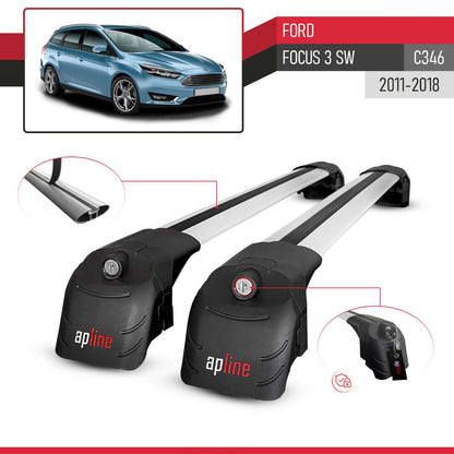 Compatible with Ford Focus 3 (C346) SW 2011-2018 ACE-2 Car Roof Rack Cross Bar Grey Aluminium 2 Bars