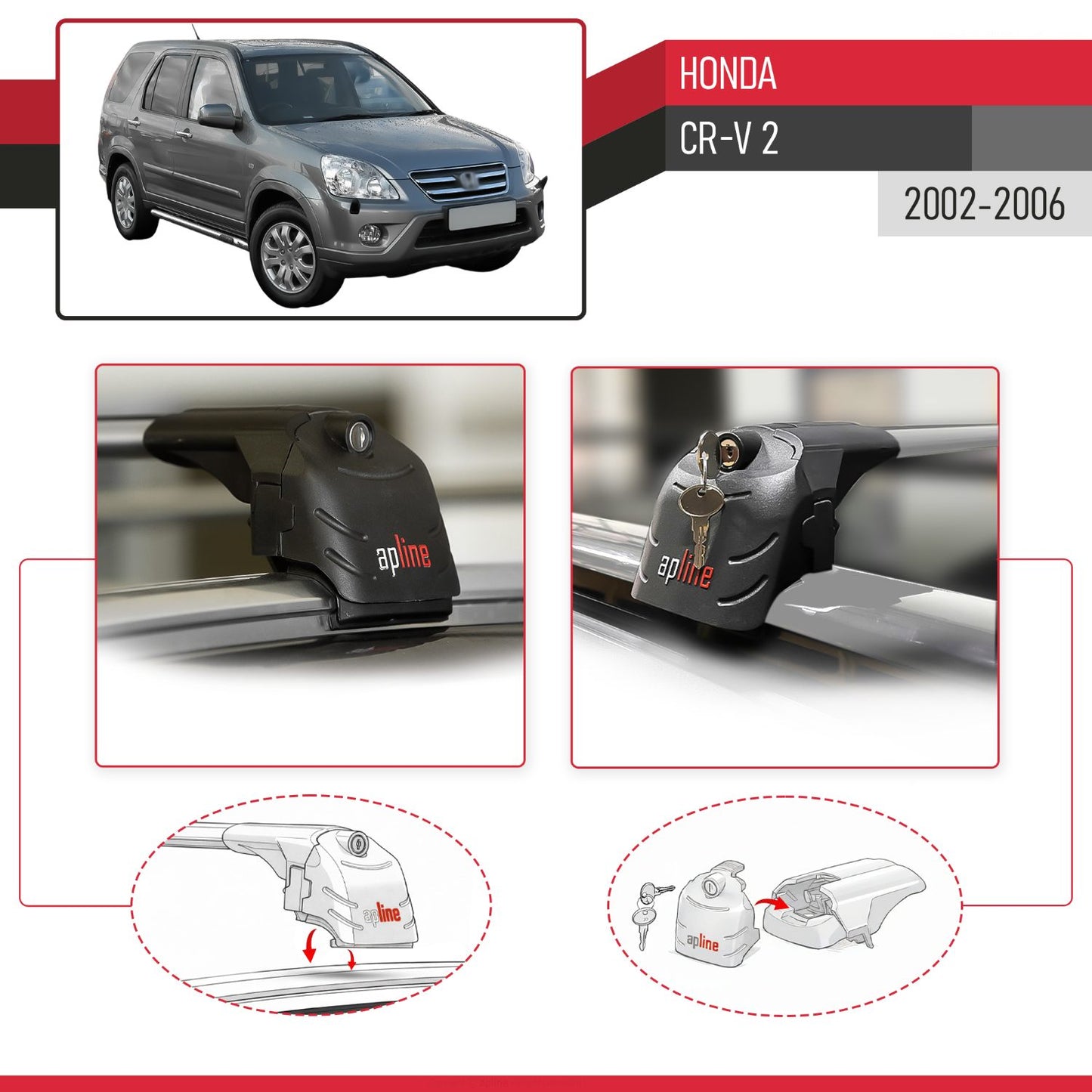 Kompatibel mit Honda CR-V 2 2002-2006 ACE-2 Relingträger Dachträger Auto Gepäckträger Grau Aluminium 2 Stangen
