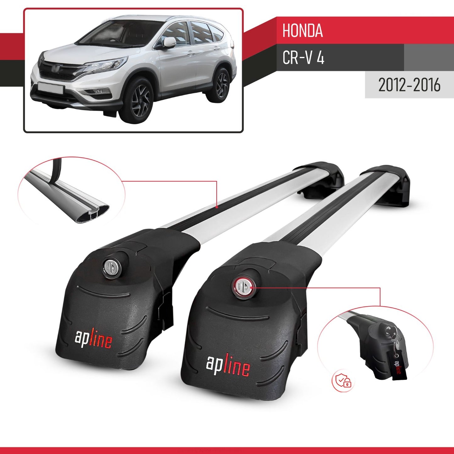 Kompatibel mit Honda CR-V 4 2012-2016 ACE-2 Relingträger Dachträger Auto Gepäckträger Grau Aluminium 2 Stangen