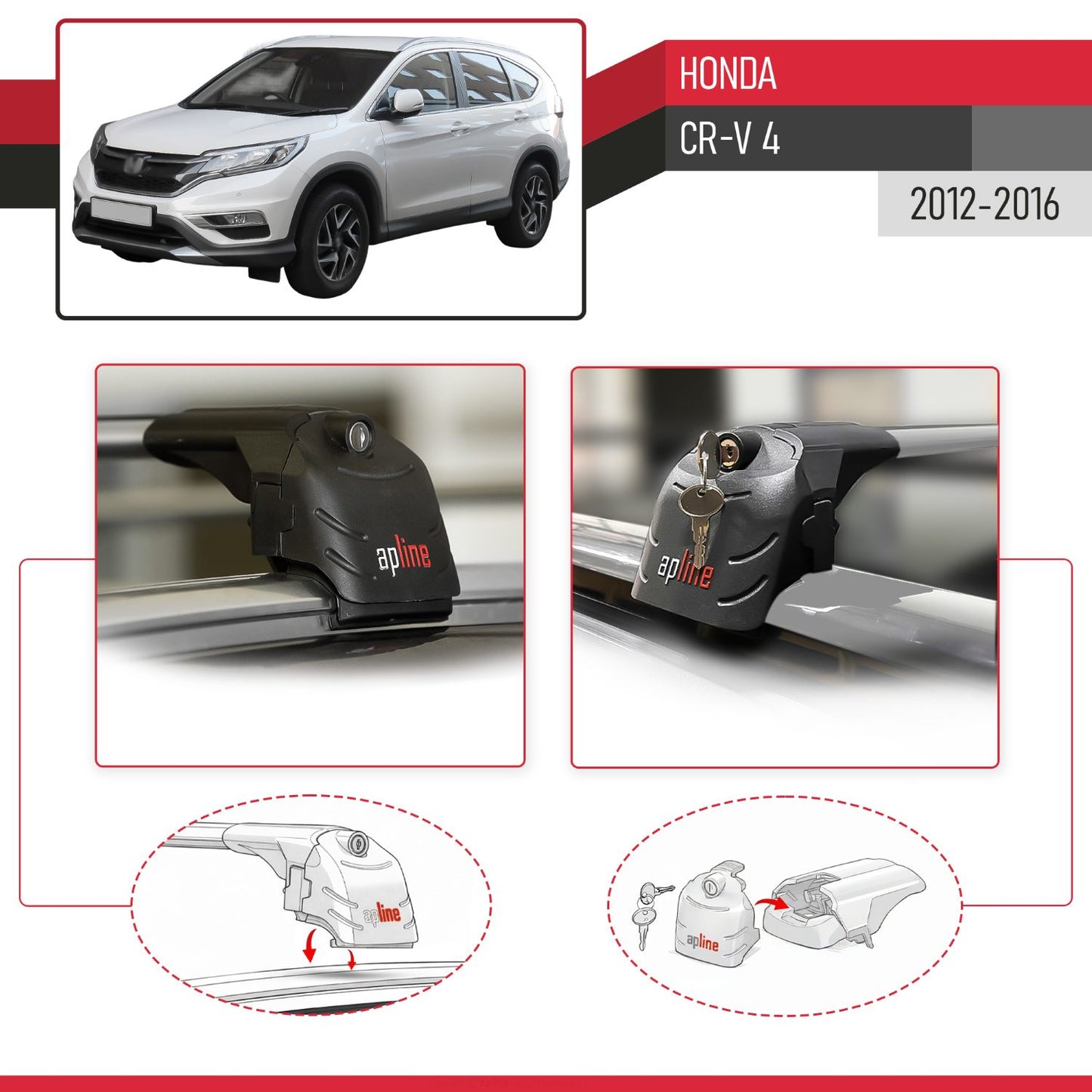 Kompatibel mit Honda CR-V 4 2012-2016 ACE-2 Relingträger Dachträger Auto Gepäckträger Grau Aluminium 2 Stangen