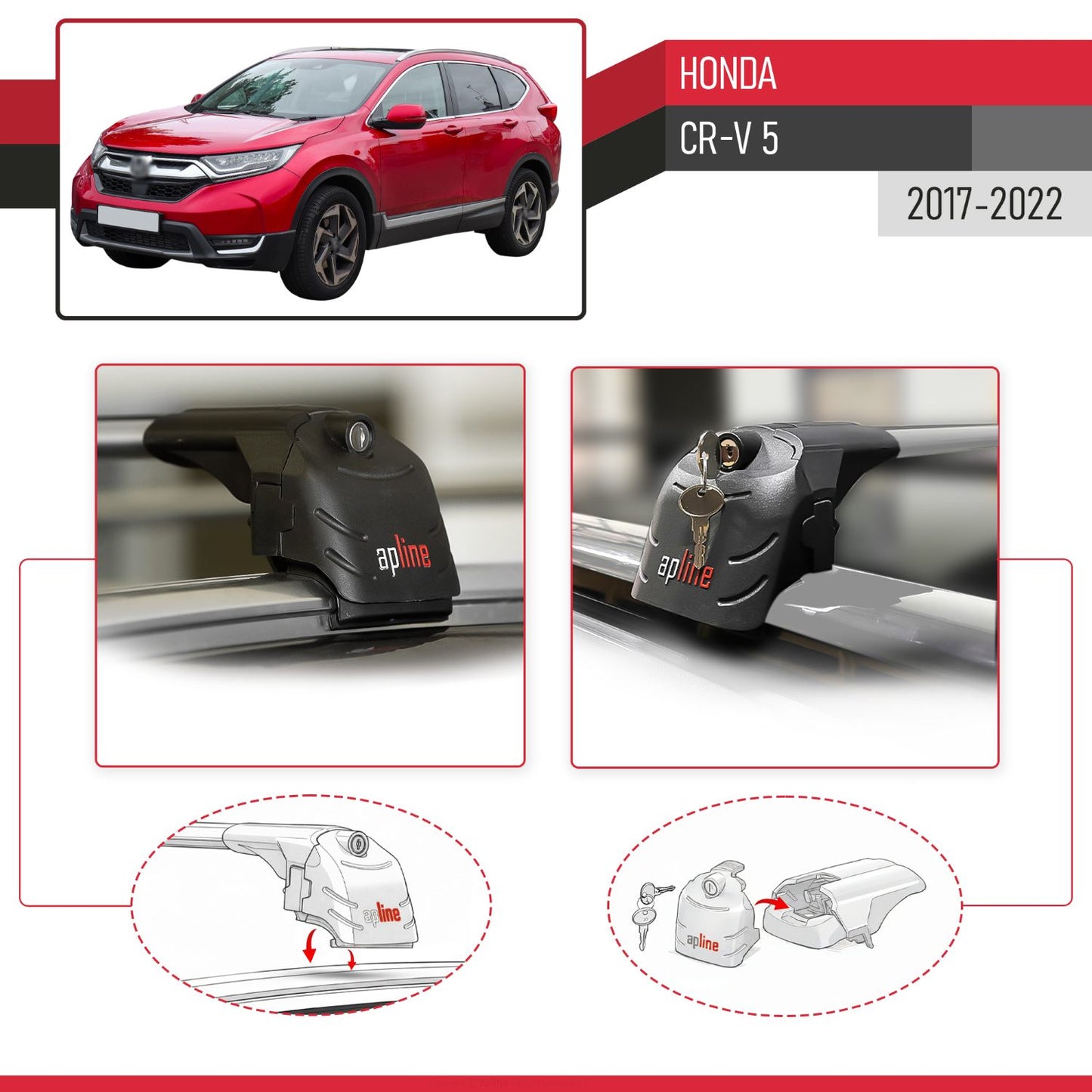 Kompatibel mit Honda CR-V 5 2017-2022 ACE-2 Relingträger Dachträger Auto Gepäckträger Grau Aluminium 2 Stangen
