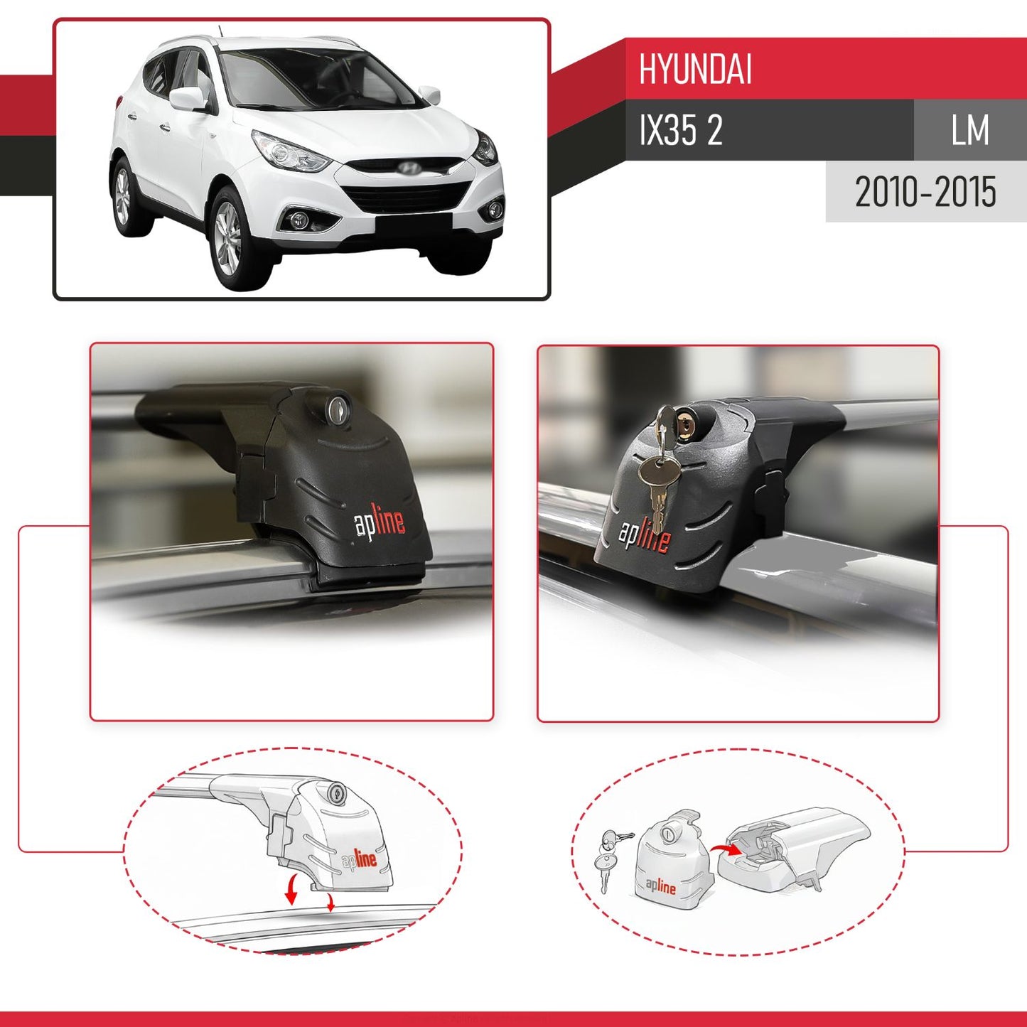 Kompatibel mit Hyundai ix35 2 (LM) 2010-2015 ACE-2 Relingträger Dachträger Auto Gepäckträger Grau Aluminium 2 Stangen