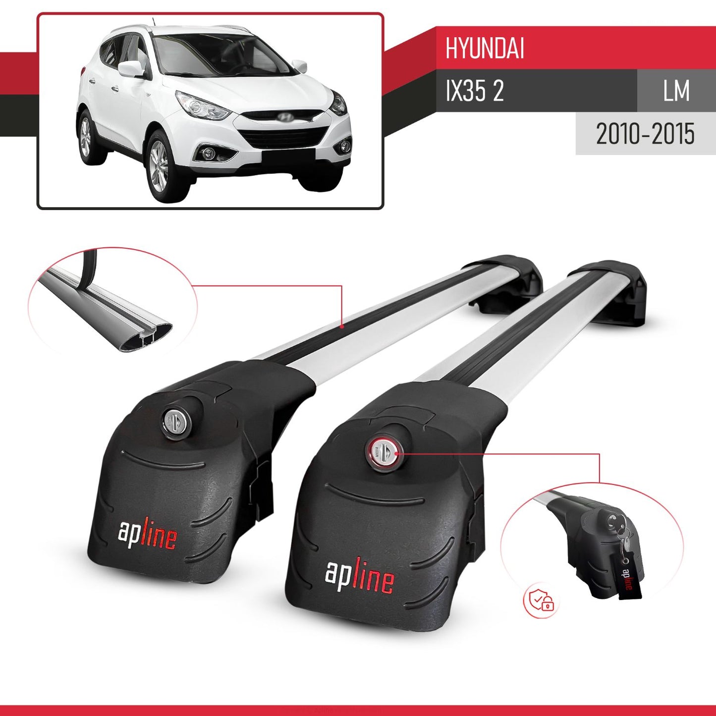 Kompatibel mit Hyundai ix35 2 (LM) 2010-2015 ACE-2 Relingträger Dachträger Auto Gepäckträger Grau Aluminium 2 Stangen