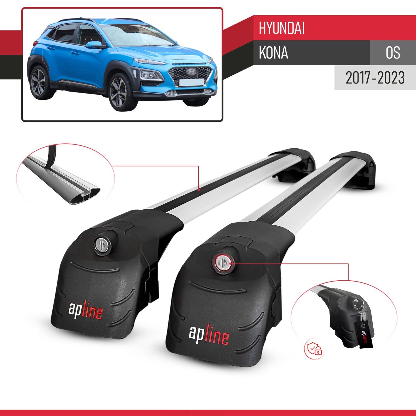 Kompatibel mit Hyundai Kona (OS) 2017-2022 ACE-2 Relingträger Dachträger Auto Gepäckträger Grau Aluminium 2 Stangen