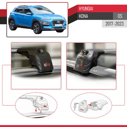 Kompatibel mit Hyundai Kona (OS) 2017-2022 ACE-2 Relingträger Dachträger Auto Gepäckträger Grau Aluminium 2 Stangen