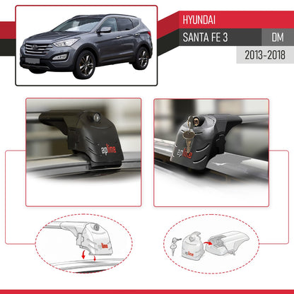 Kompatibel mit Hyundai Santa Fe 3 (DM) 2013-2018 ACE-2 Relingträger Dachträger Auto Gepäckträger Grau Aluminium 2 Stangen