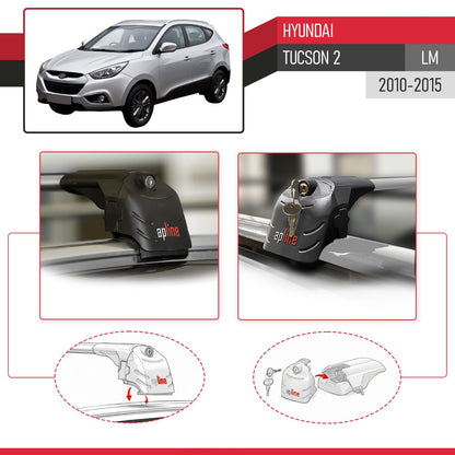 Kompatibel mit Hyundai Tucson 2 (LM) 2010-2015 ACE-2 Relingträger Dachträger Auto Gepäckträger Grau Aluminium 2 Stangen