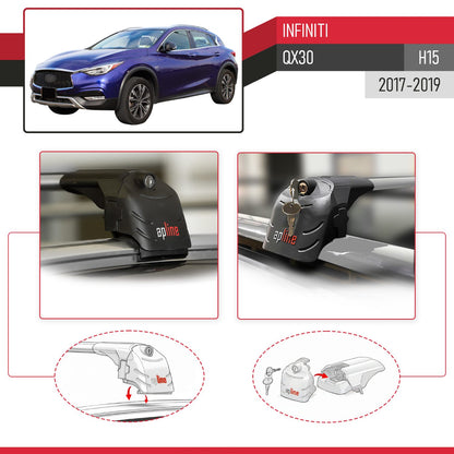 Compatible with Infiniti QX30 (H15) 2017-2019 ACE-2 Car Roof Rack Cross Bar Grey Aluminium 2 Bars