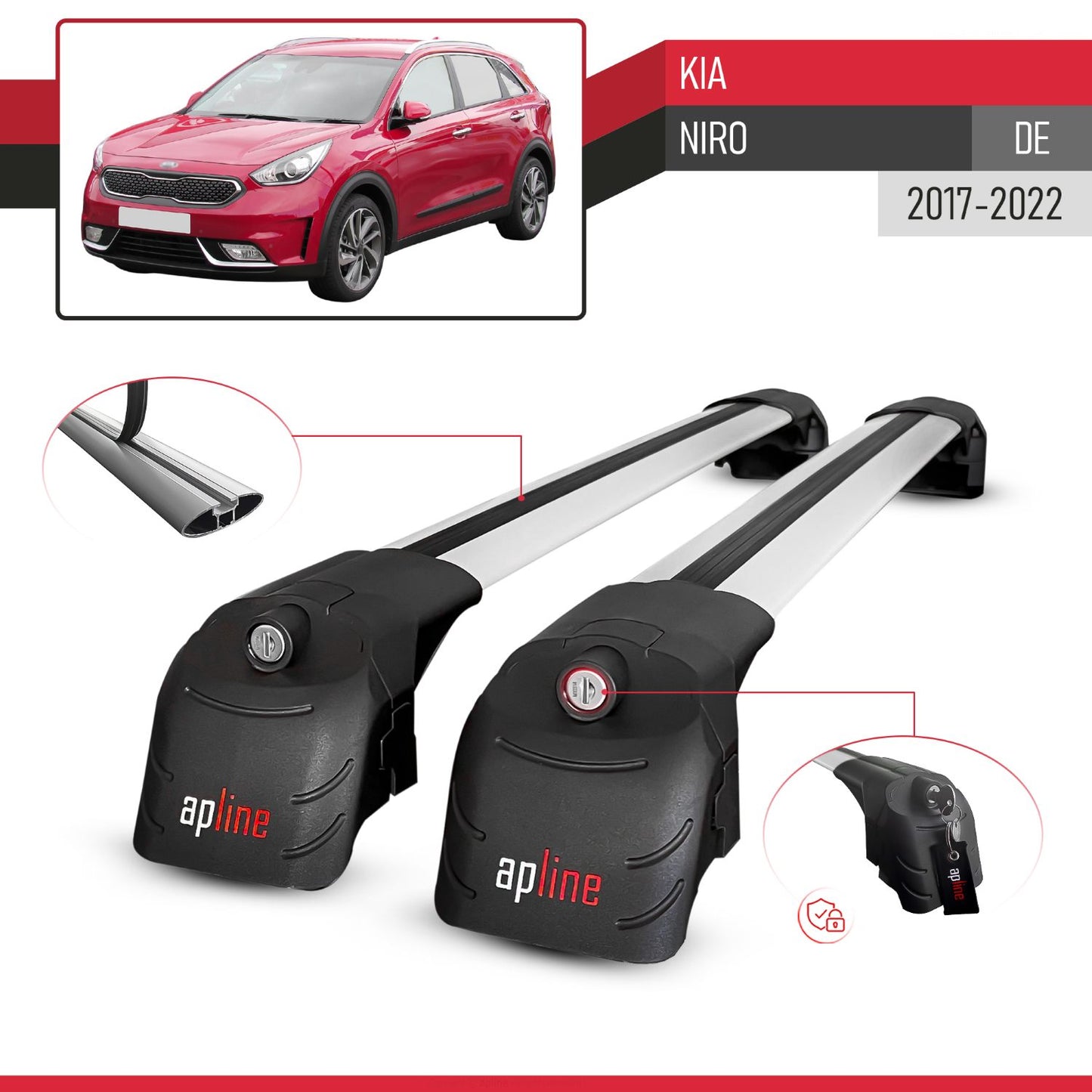 Kompatibel mit Kia Niro (DE) 2017-2022 ACE-2 Relingträger Dachträger Auto Gepäckträger Grau Aluminium 2 Stangen