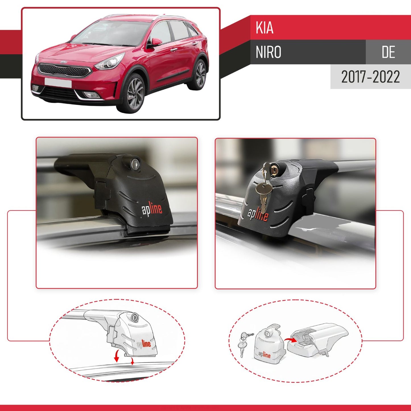 Kompatibel mit Kia Niro (DE) 2017-2022 ACE-2 Relingträger Dachträger Auto Gepäckträger Grau Aluminium 2 Stangen